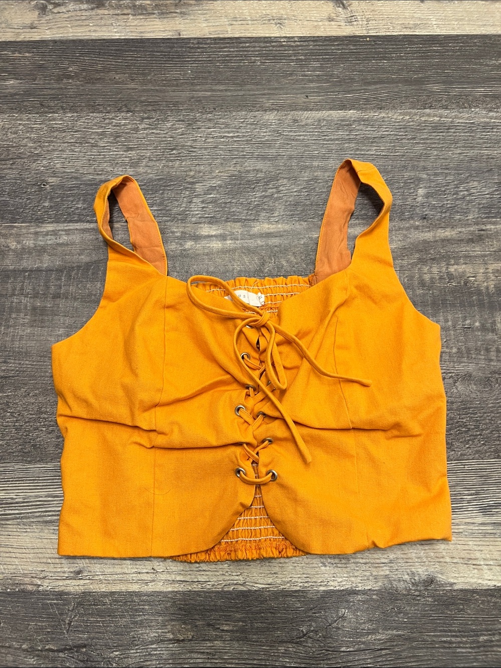 Lush Bright Marigold Lace-Up Crop Tank